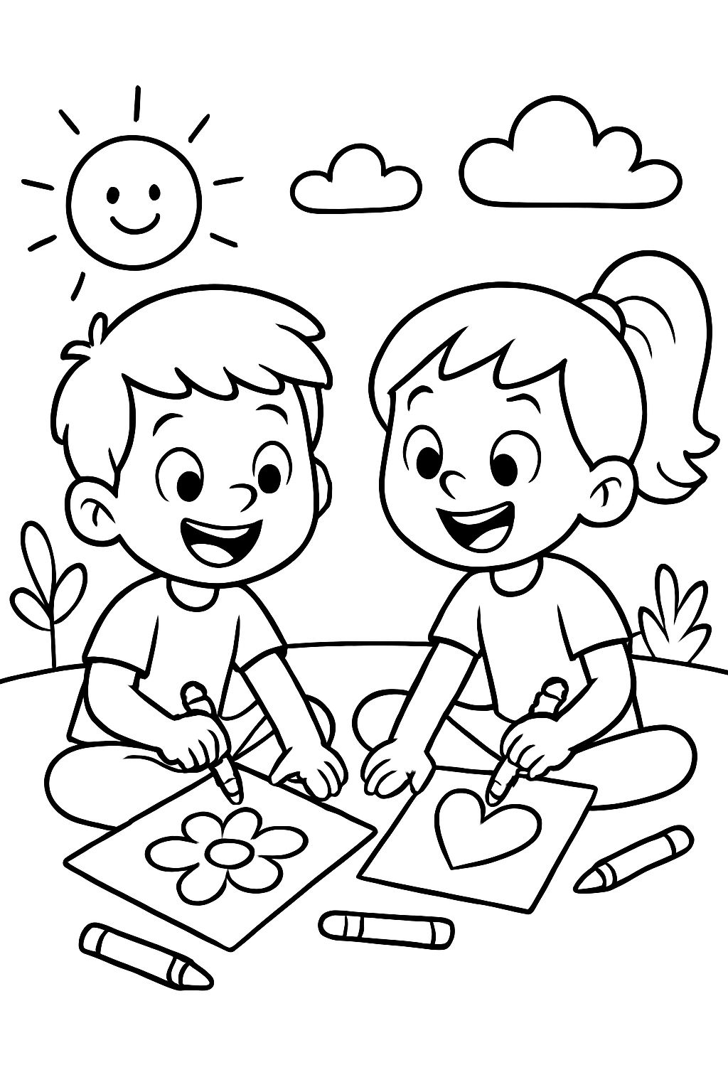 Boy and girl drawing. Boy and girl drawing.