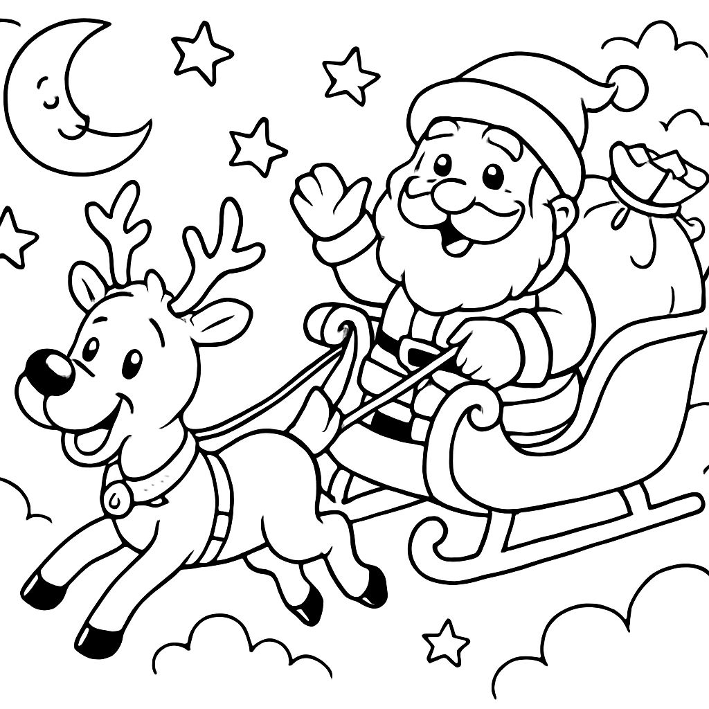 Santa riding in his sleigh with his reindeer pulling the sleigh. Santa riding in his sleigh with his reindeer pulling the sleigh.