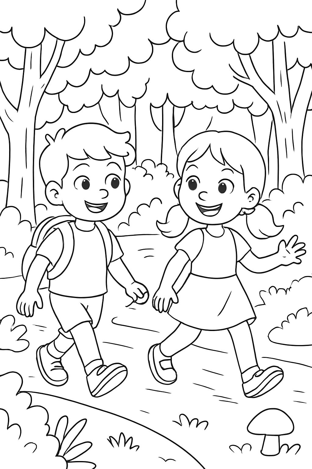 Boy and girl walking in the forest