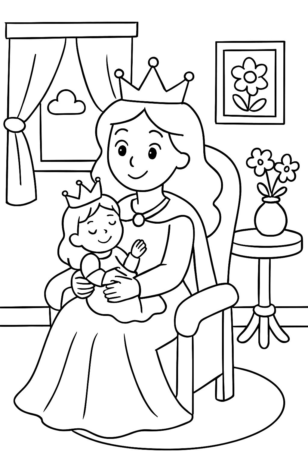 Una reina con una princesa bebé en una habitación Una reina con una princesa bebé en una habitación