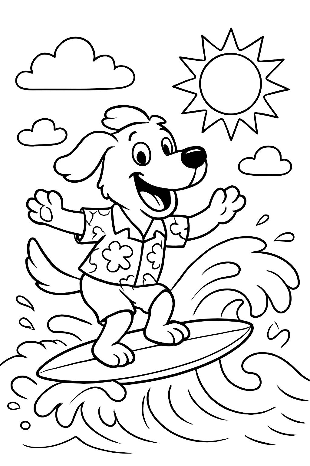 Ein Hund surft.
