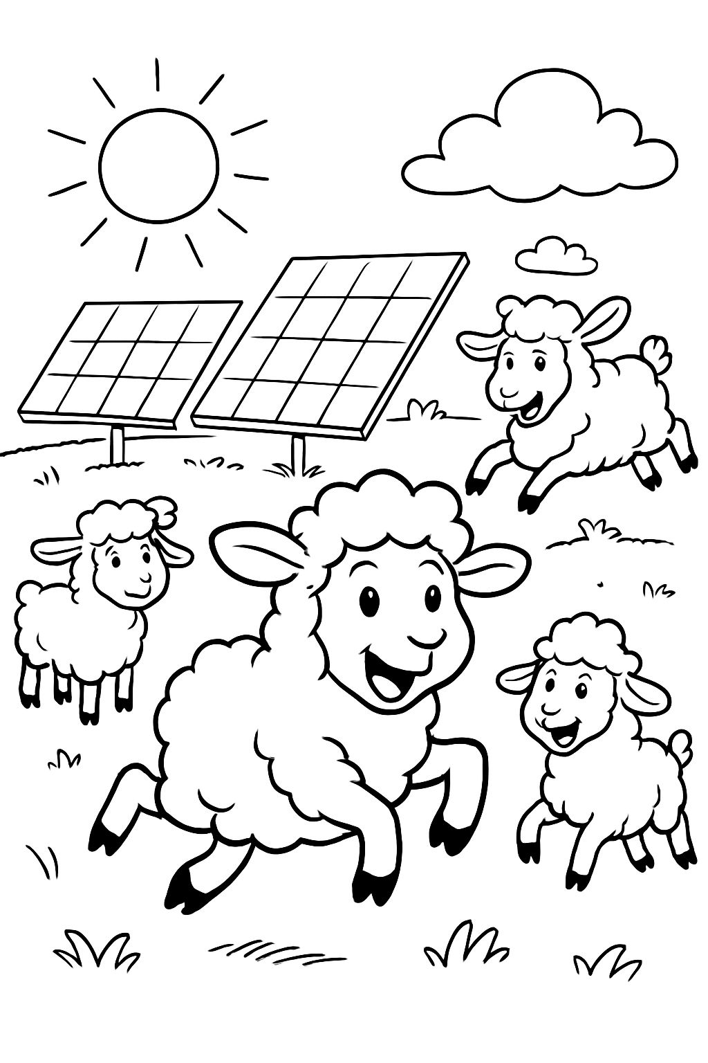 Solar panels in a field with sheep