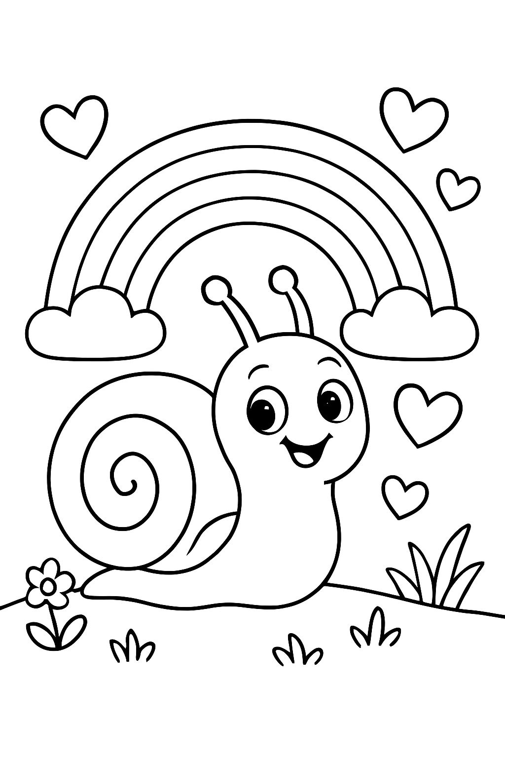 Escargot avec arc-en-ciel et cœurs