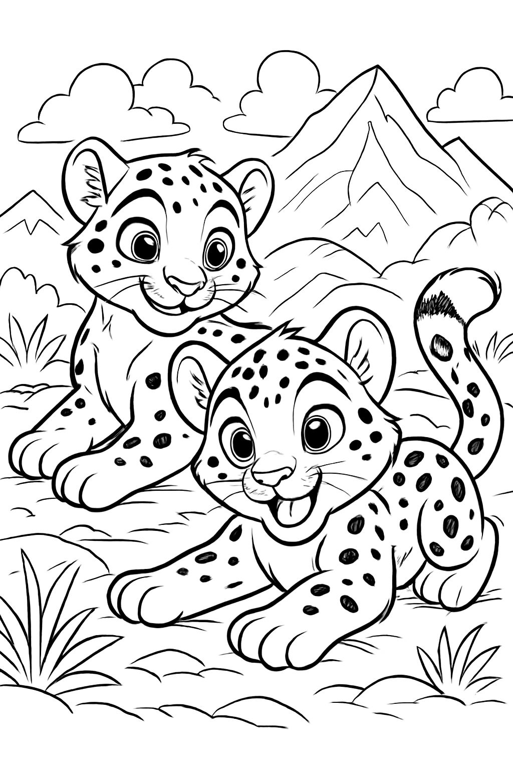 Baby snow leopards laying down