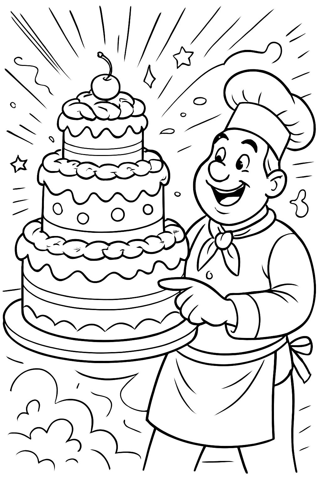 A giant cake with a baker