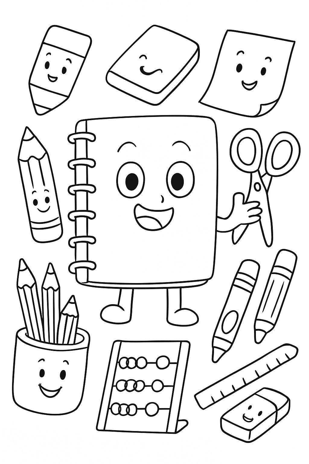 school supplies notebook, pencil, eraser, pack, pencil case, color pencils scissors, paper sheet, ruler, markers, abacus, and a lunch. school supplies notebook, pencil, eraser, pack, pencil case, color pencils scissors, paper sheet, ruler, markers, abacus, and a lunch.