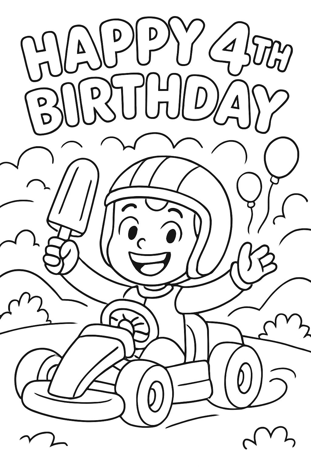 Karter's 4th Birthday in bubble letters with a popsicle