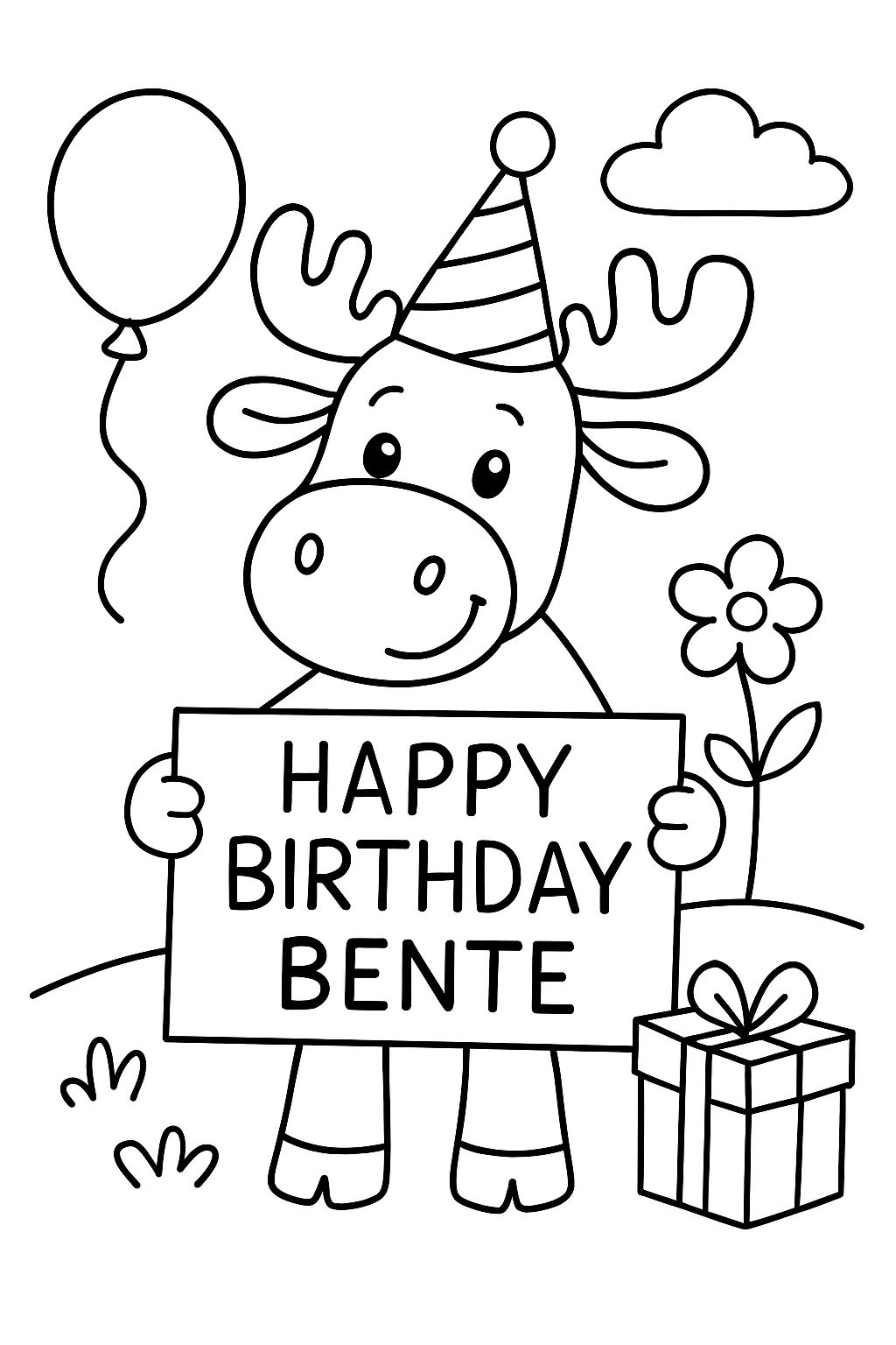 Birthday moose with Happy Birthday Bente