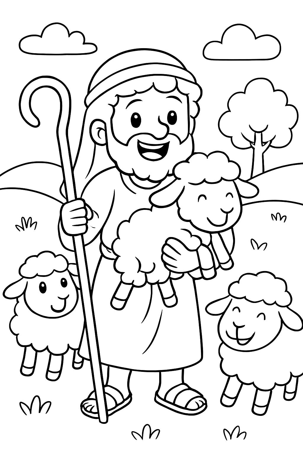 Berger avec des moutons et un mouton qu'il porte