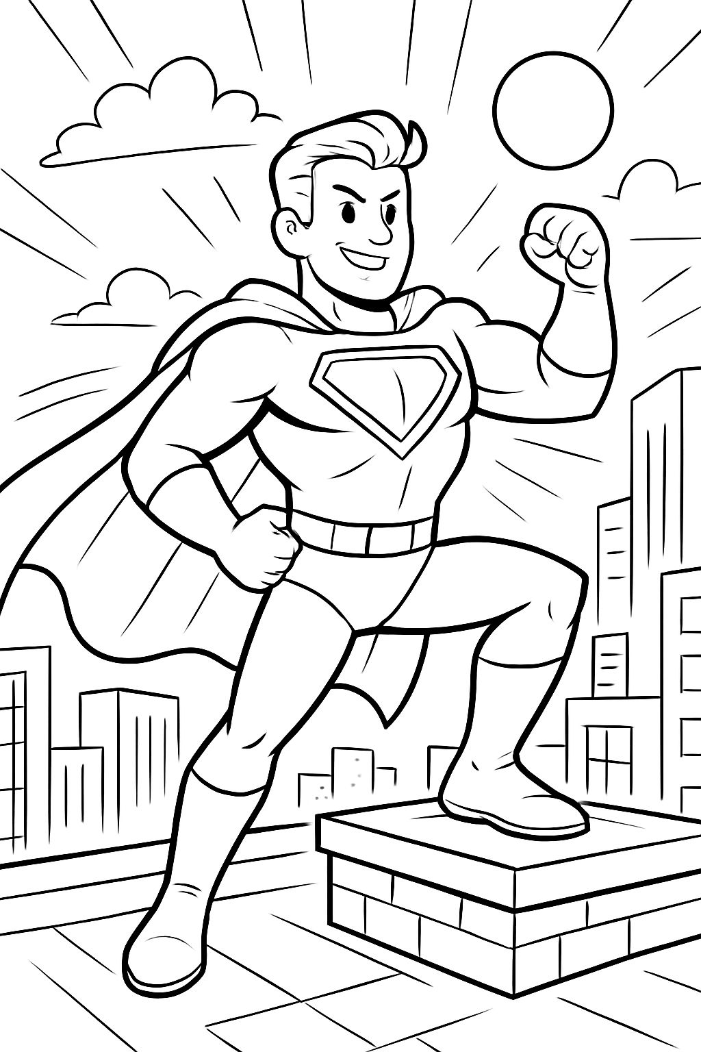 a superhero on a rooftop