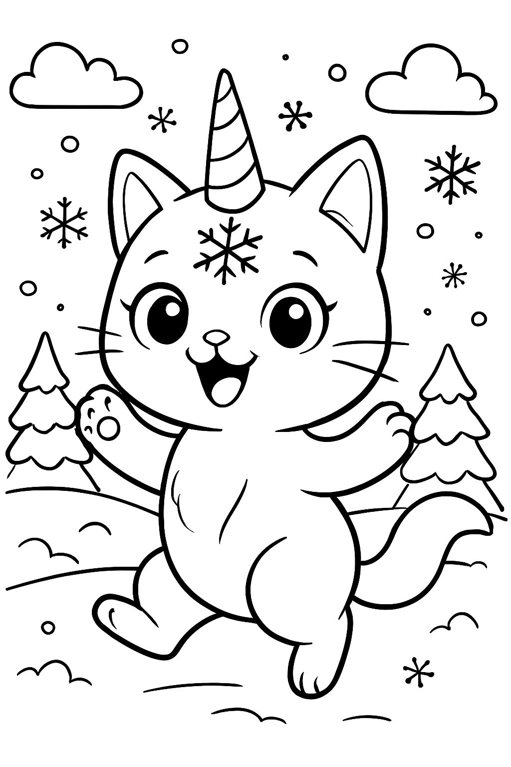 ice unicorn cat with snowflake on its forehead
