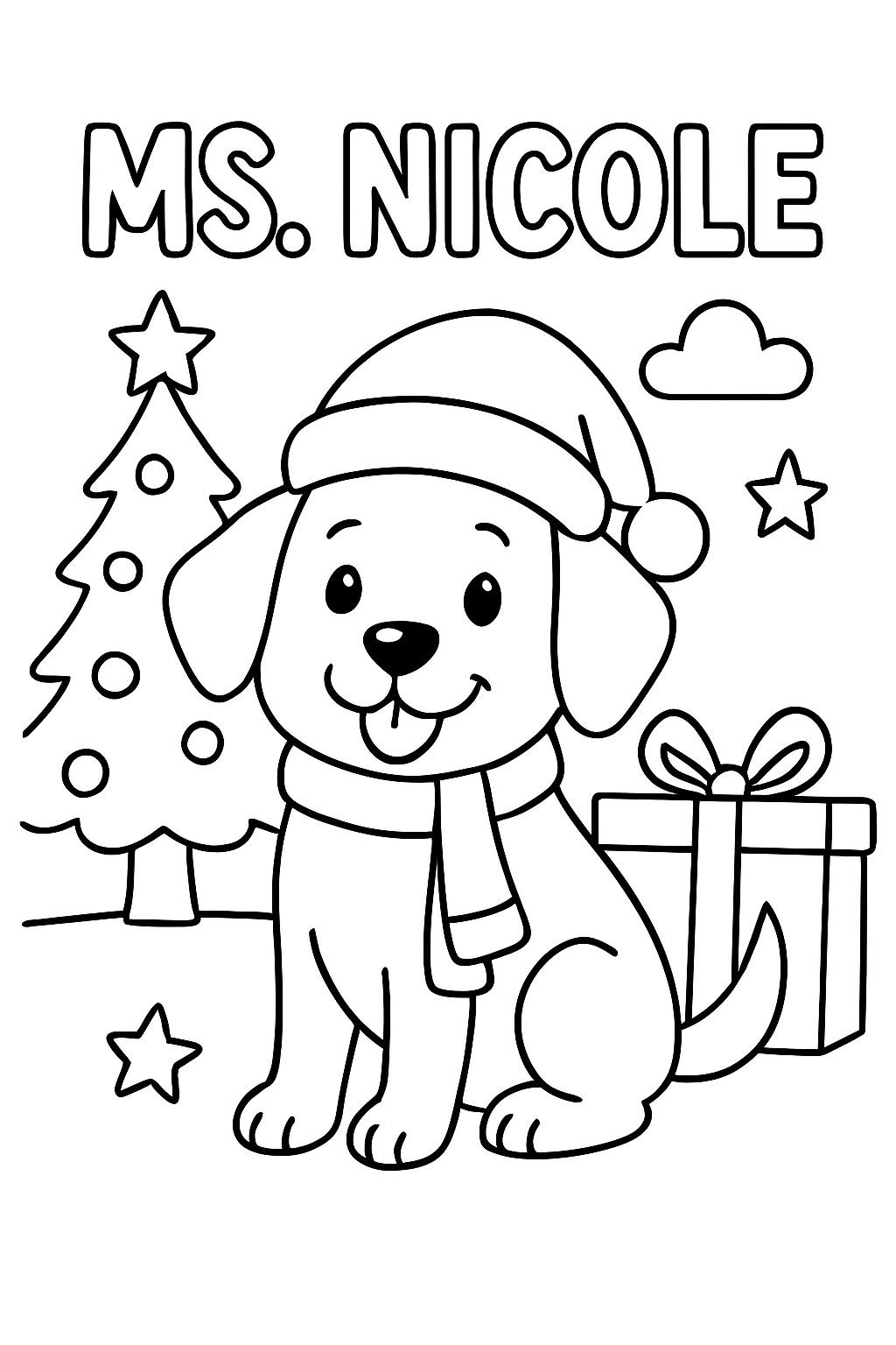 Christmas dog that says "Ms. Nicole" on top. No background.