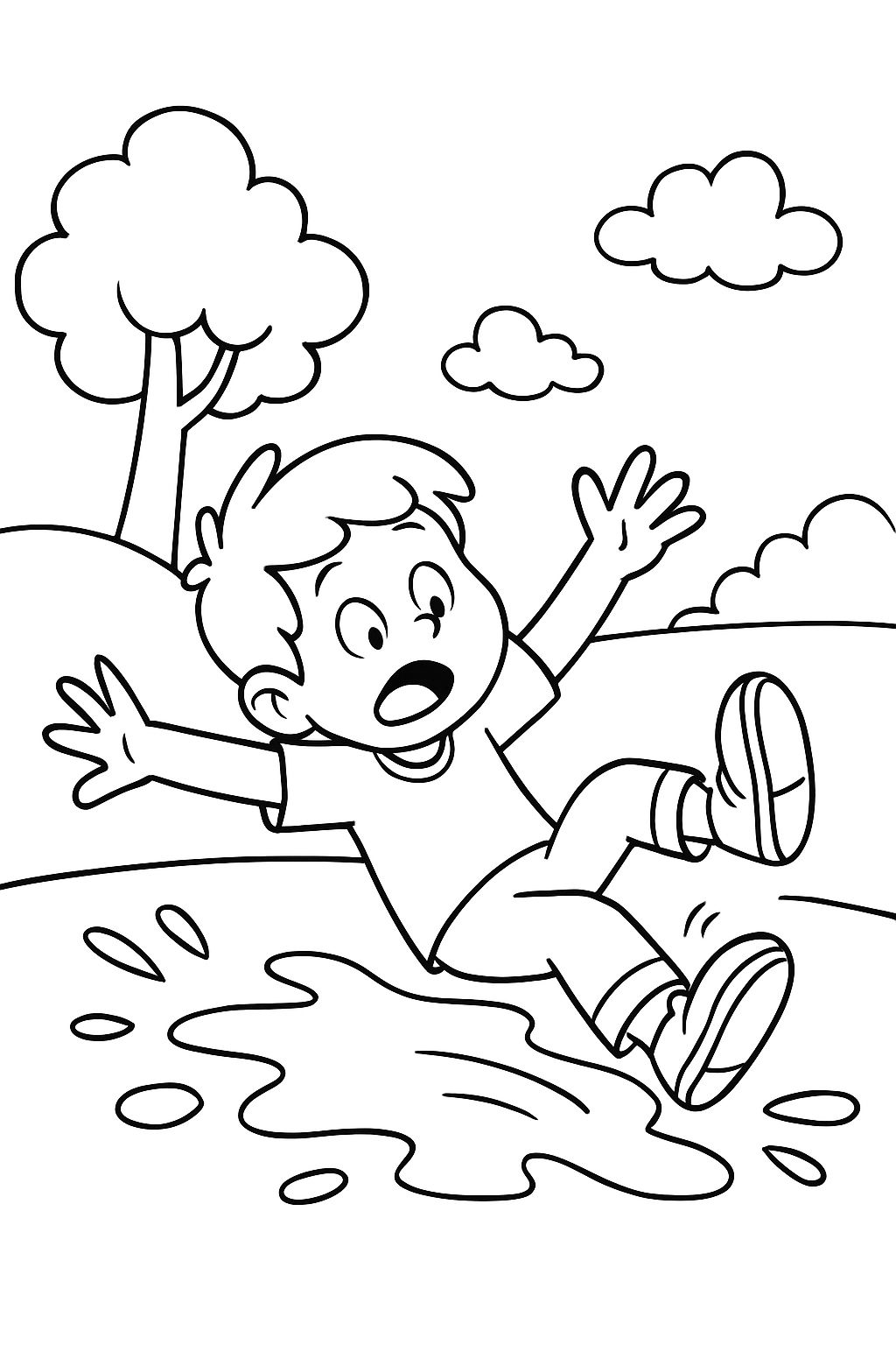 Uma criança escorregando, caindo. Uma criança escorregando, caindo.