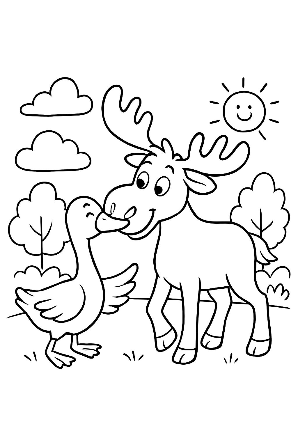 a goose kissing a moose