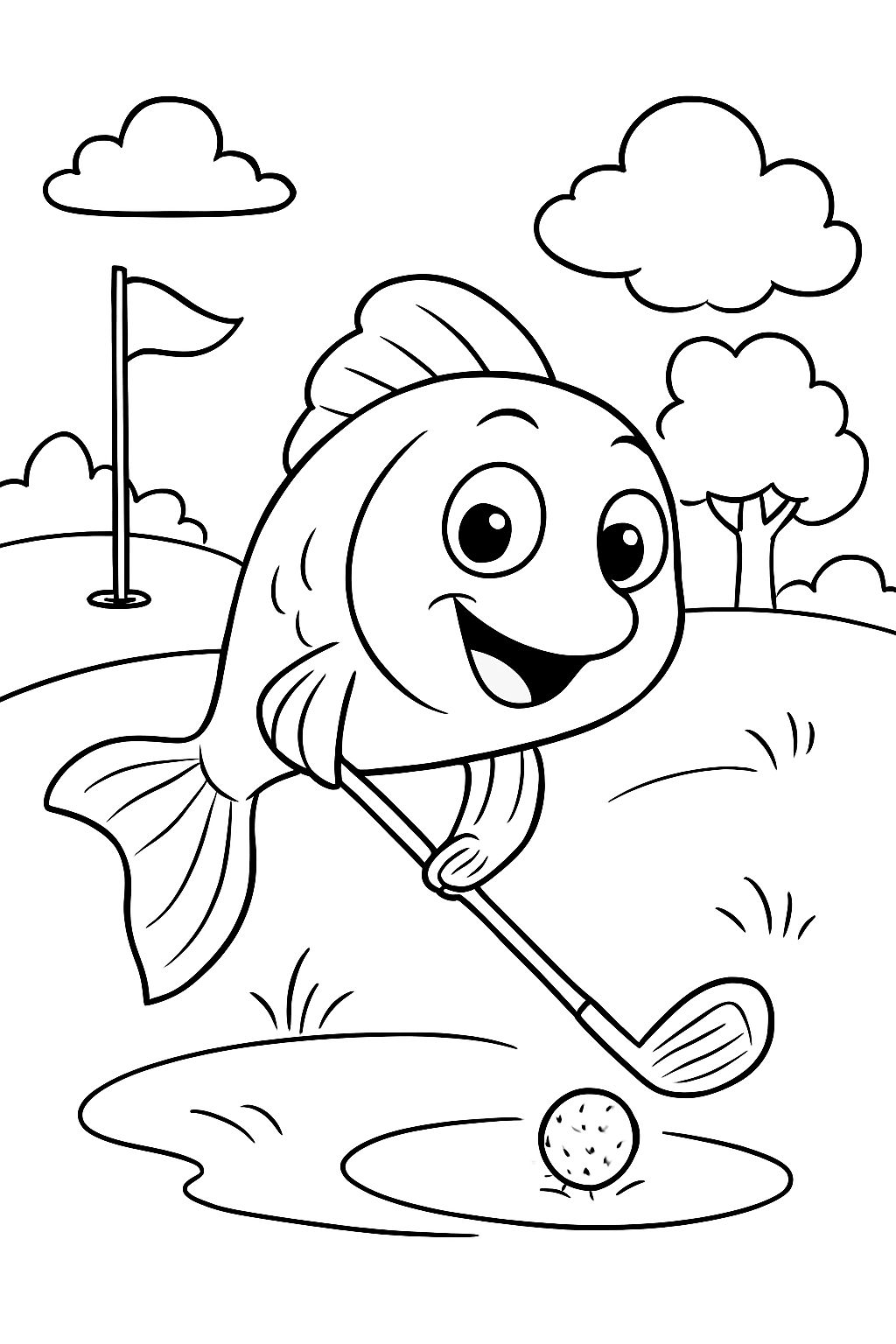 Goldfish playing golf