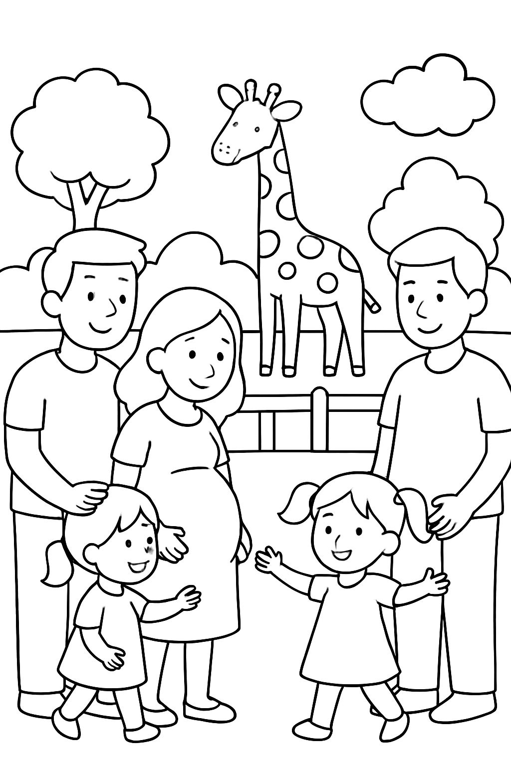 Two girls, two pregnant mothers, and two fathers in a zoo