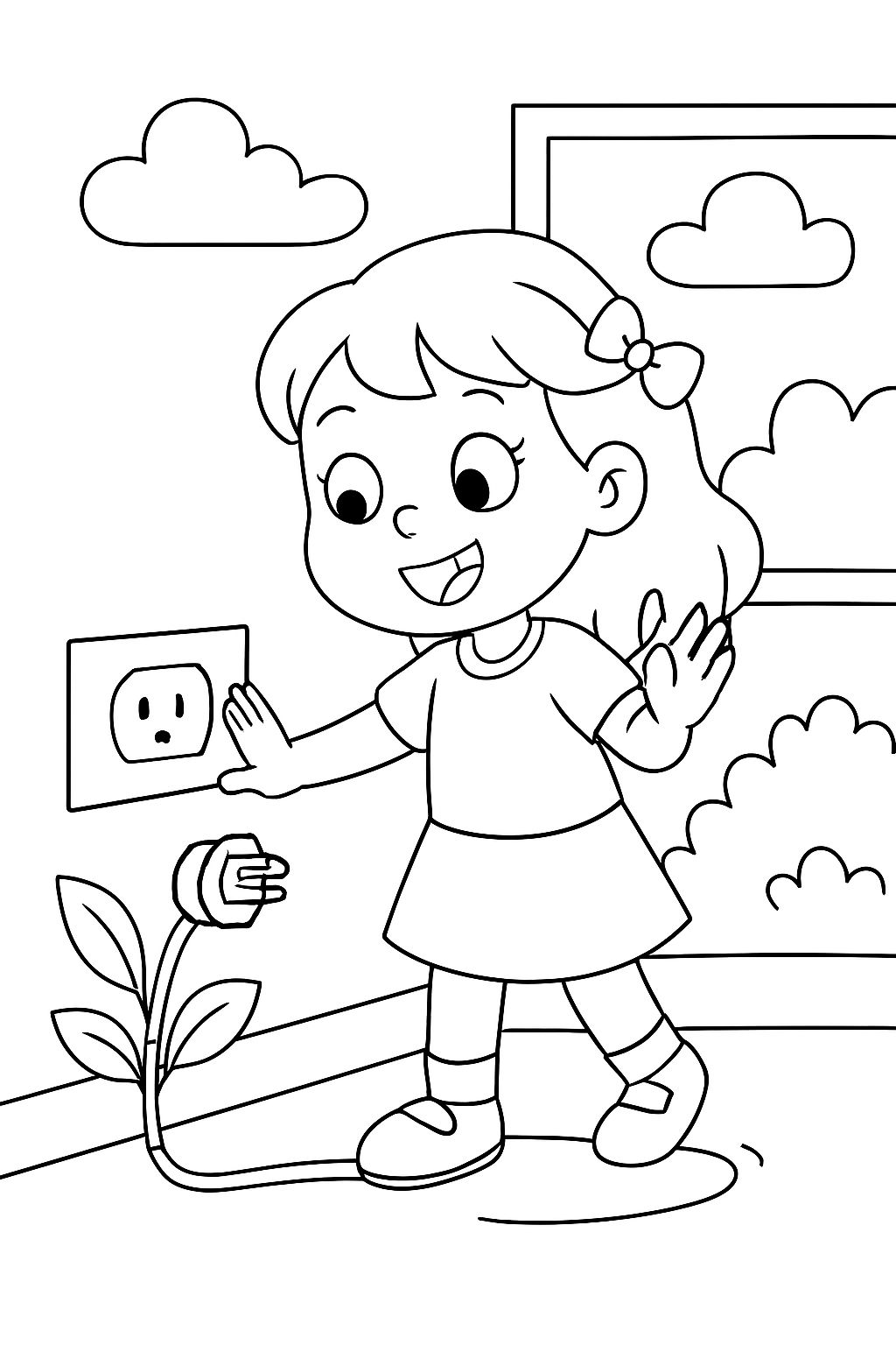 Girl protecting herself from electrical outlets