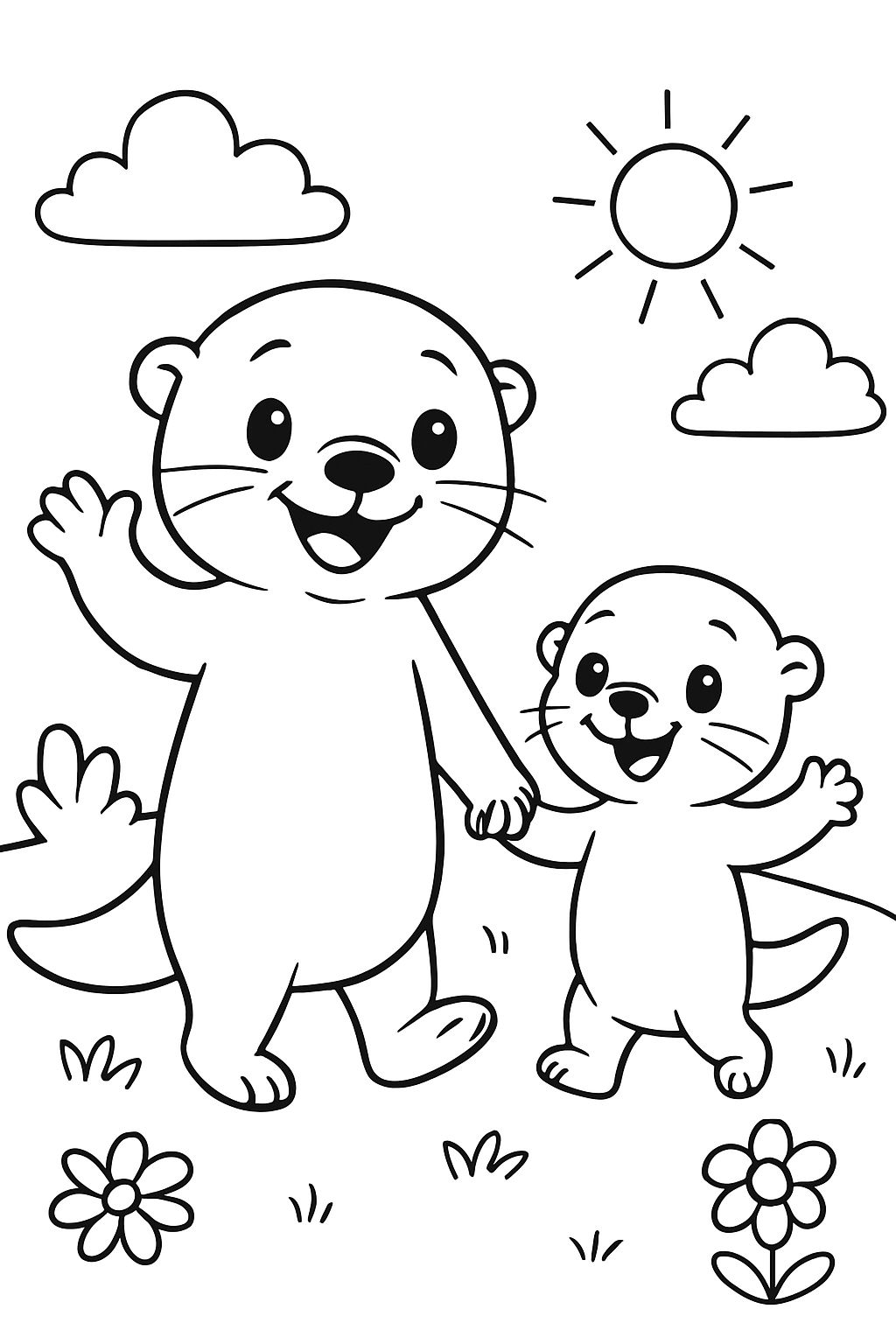 a big otter child holding hands with a little one Title You are a great godparent!