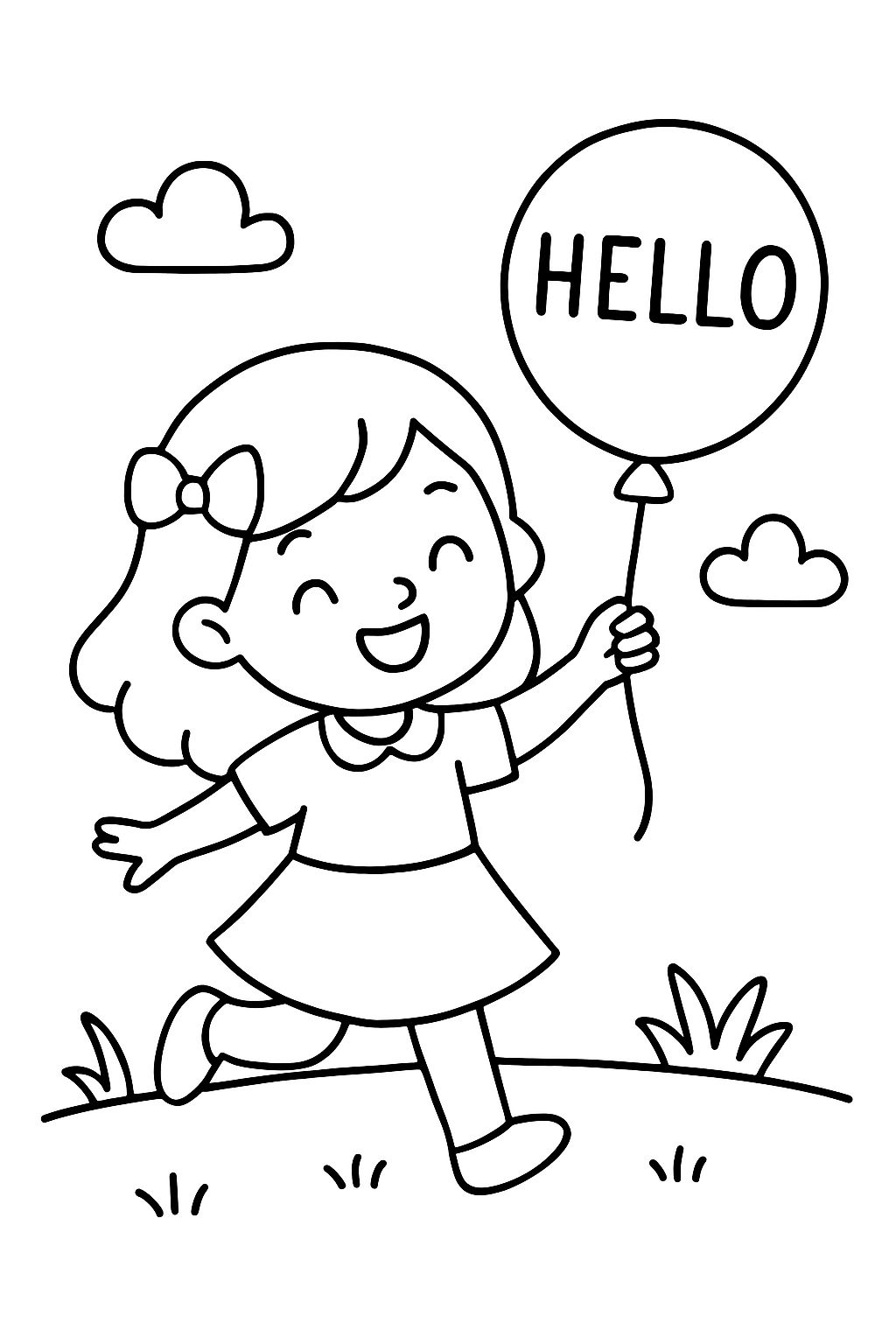 une fille dansant avec un ballon avec le mot bonjour