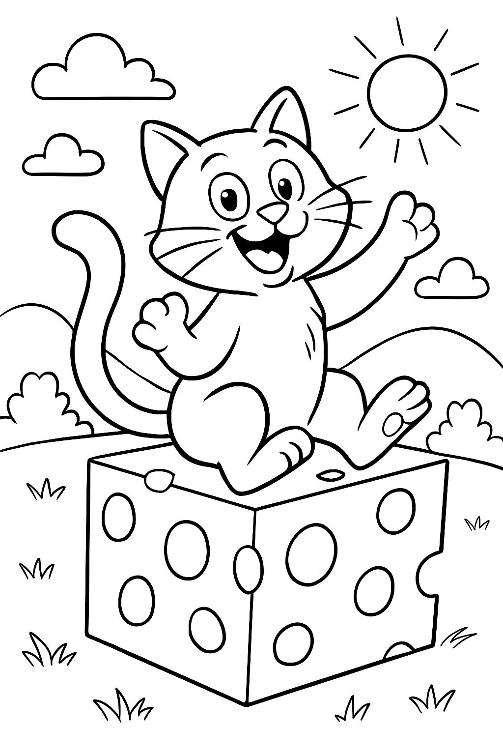 A cat sat on a giant cheese. A cat sat on a giant cheese.