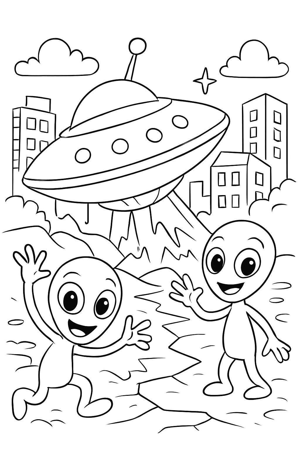 Crash de soucoupe volante avec des extraterrestres dans la ville