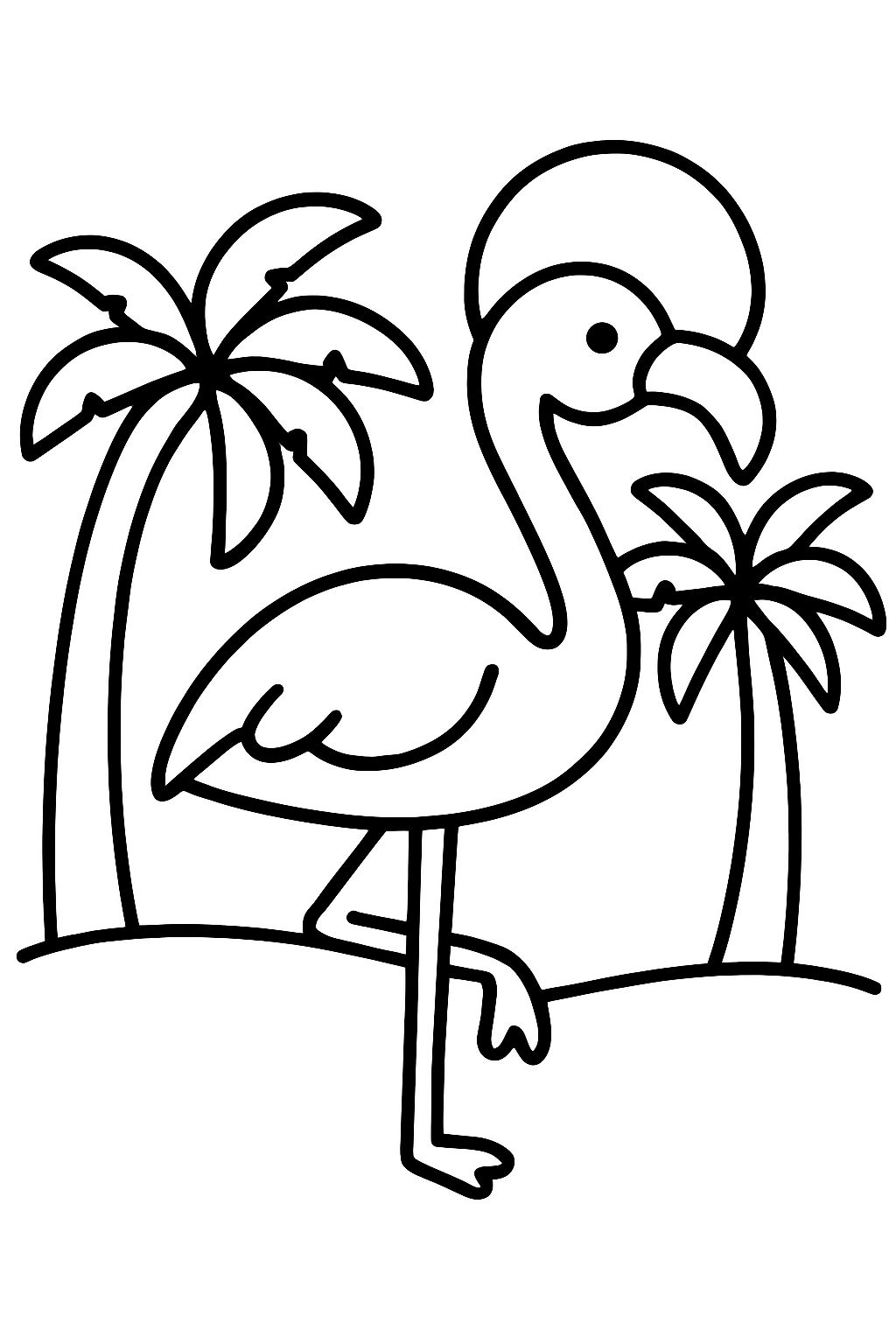 flamingo in the lake with palm background