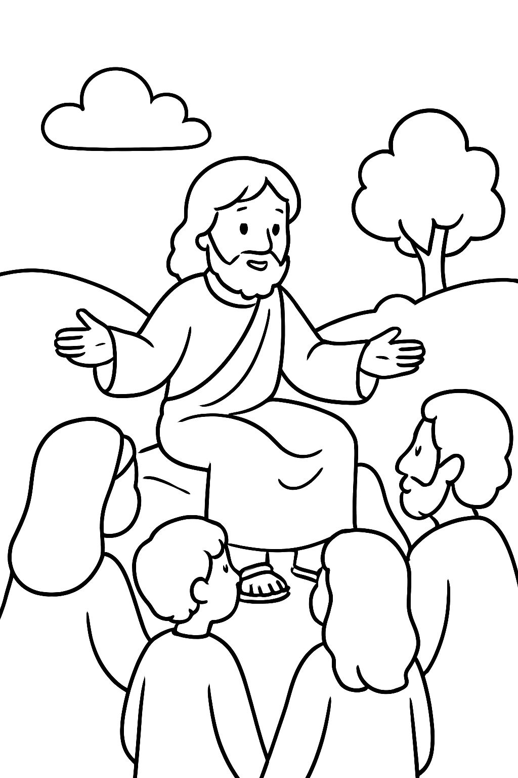 Jesus lehrt die Menschen auf dem Berg.