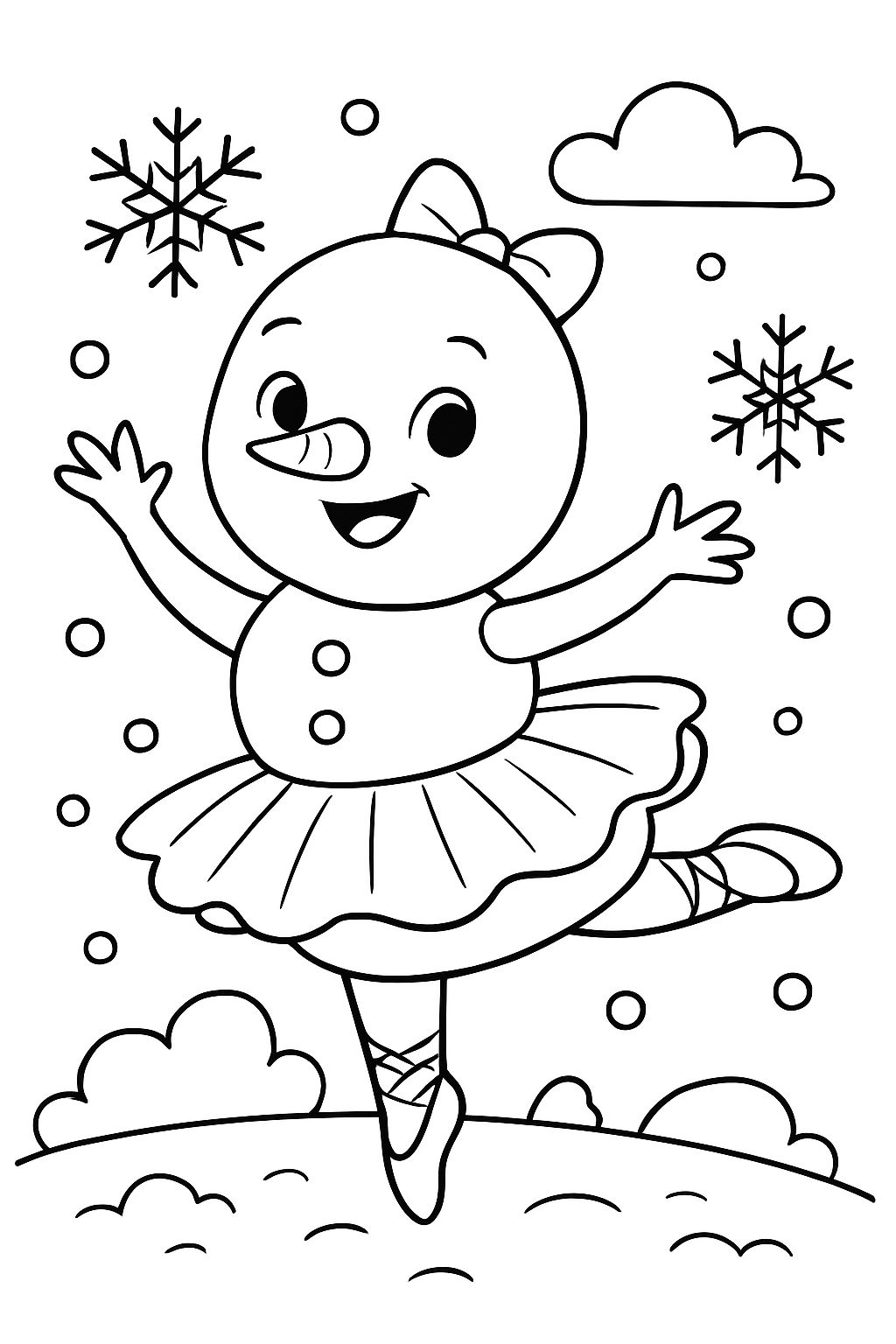 boneco de neve em um traje de bailarina