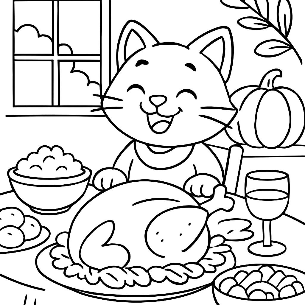 A kitty sitting at a thanksgiving table for dinner. A kitty sitting at a thanksgiving table for dinner.