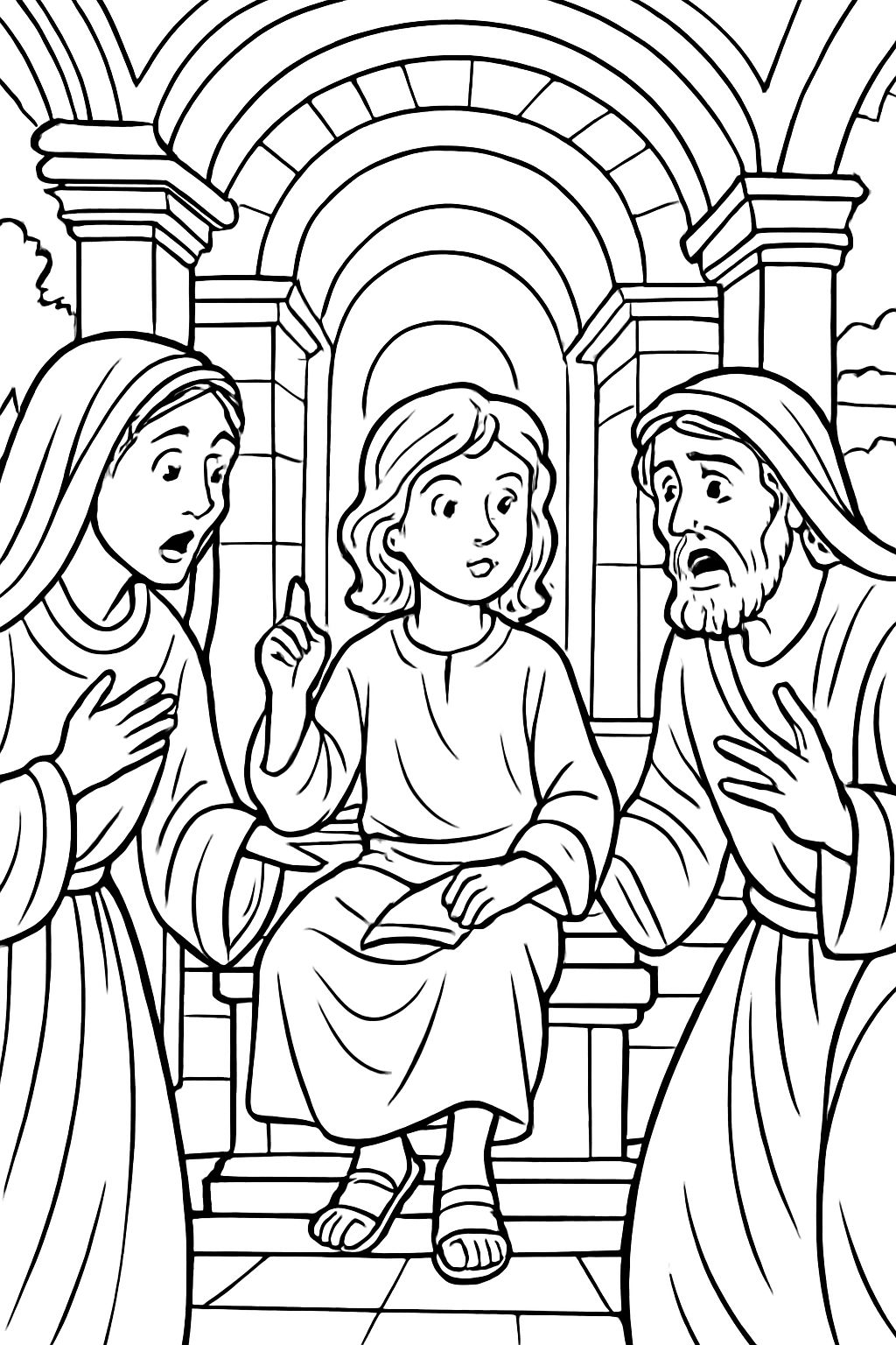 Mary and Joseph finding of Our Lord in the Temple in the style of Giotto di Bondone