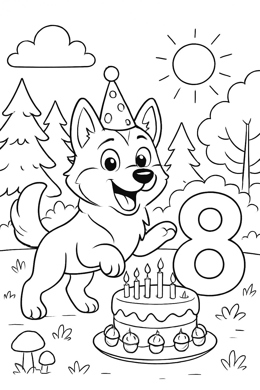 Husky na floresta para o 8º aniversário Husky na floresta para o 8º aniversário