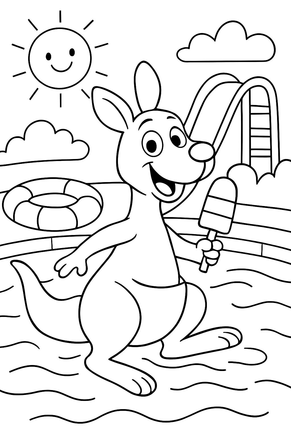 Kangaroo with popsicle in the swimming pool Kangaroo with popsicle in the swimming pool
