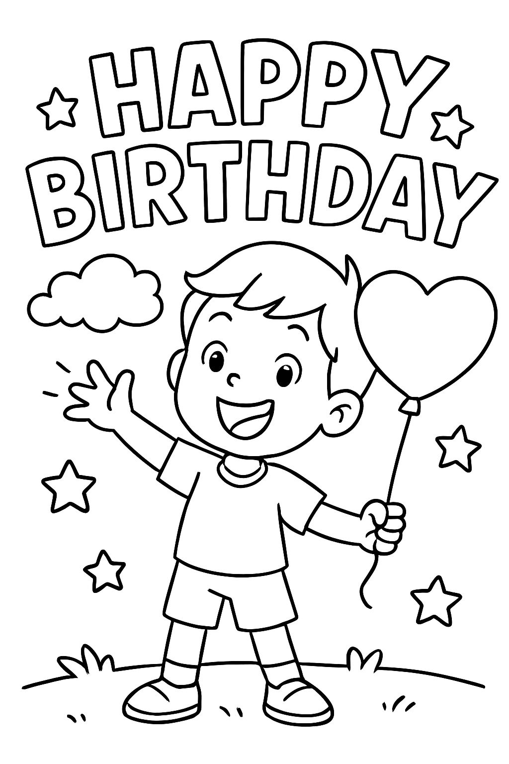 Happy Birthday lettering, picture with boy and heart