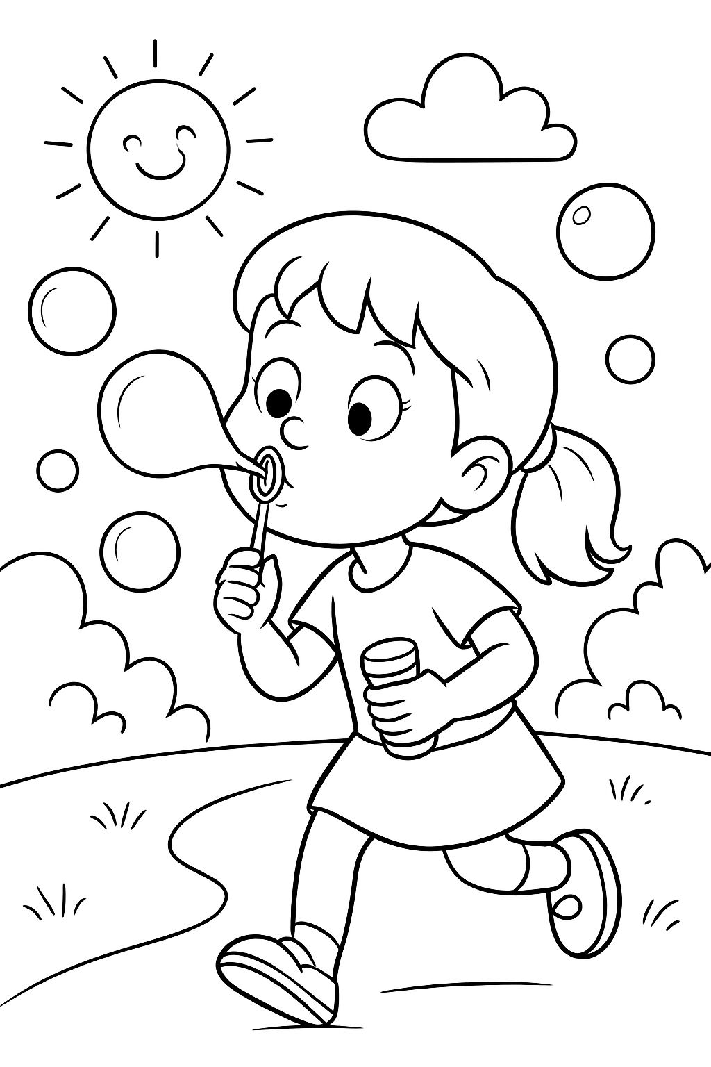 a woman blowing soap bubbles