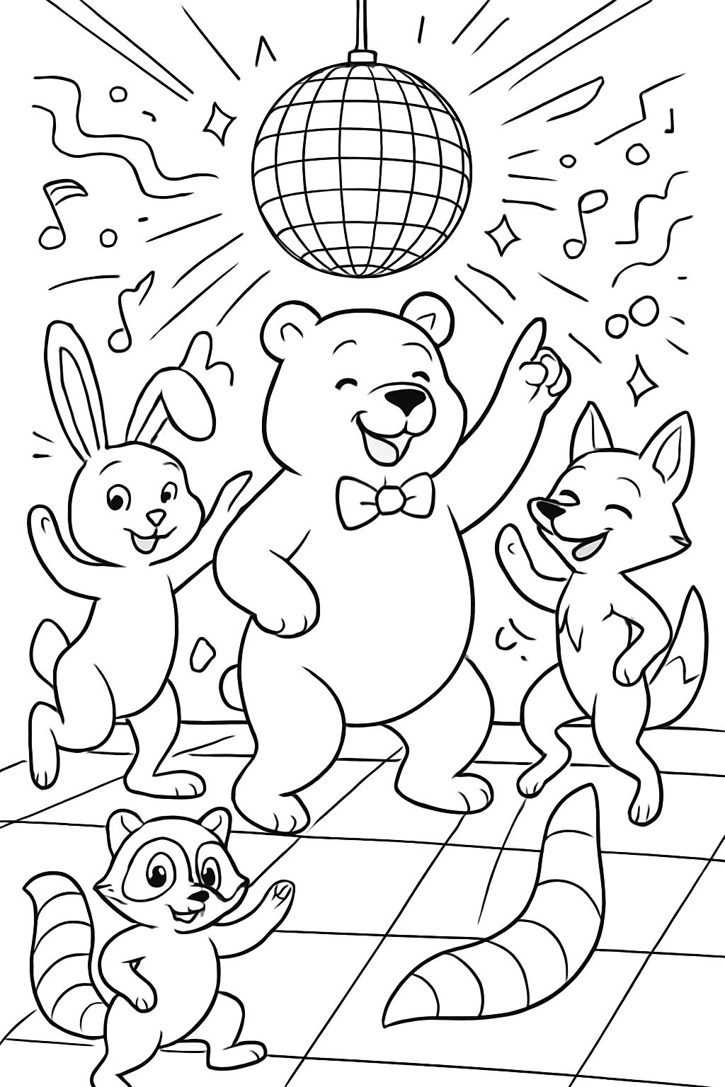 Tiere auf einer Disco-Party