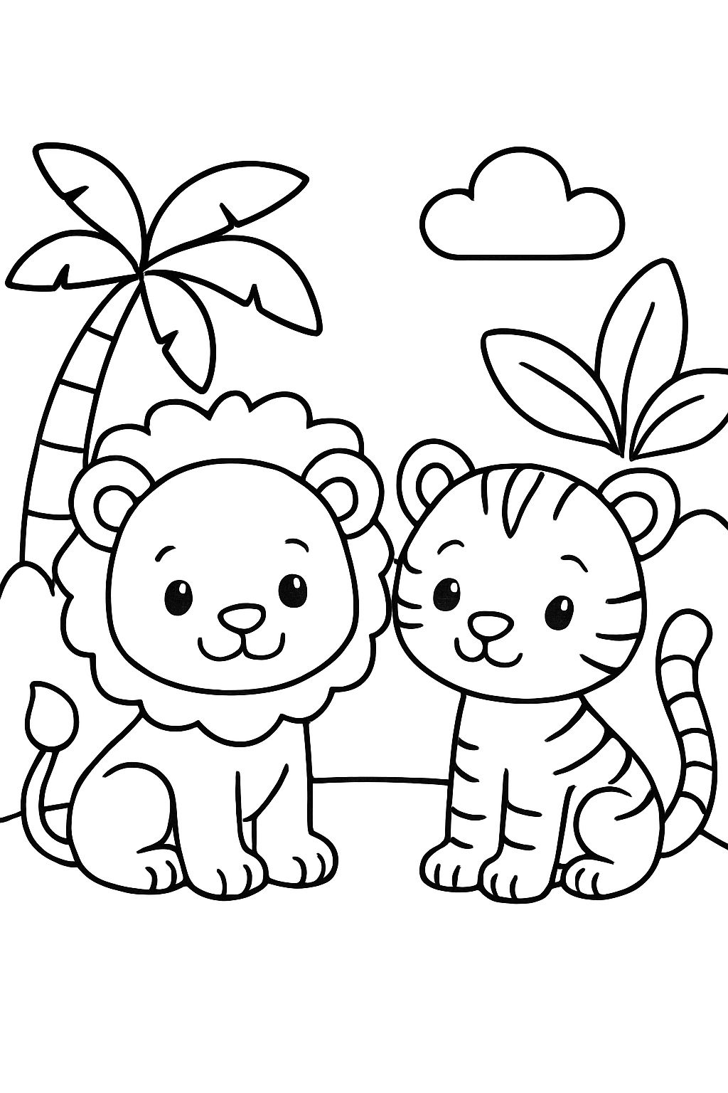 Ein Baby-Löwe und ein Baby-Tiger im Dschungel