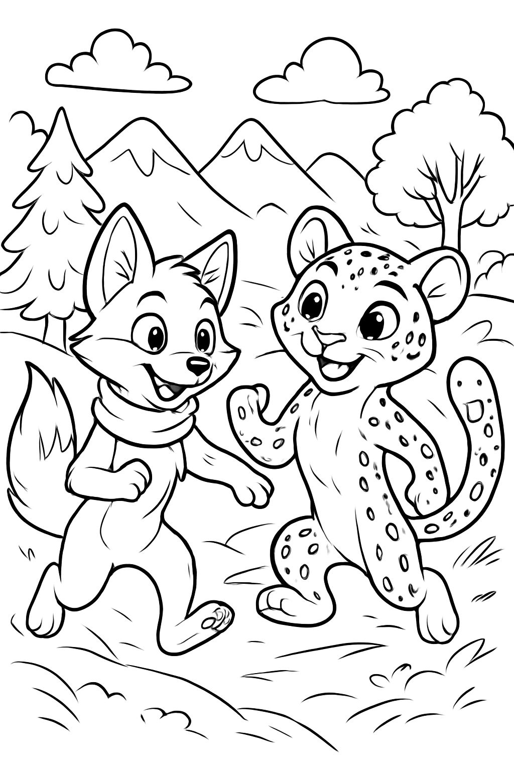 a fox and a snow leopard sisters