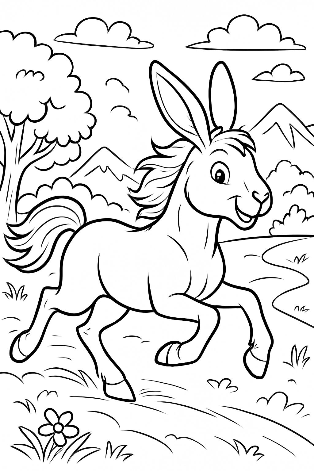 Um cavalo com a cabeça de um coelho