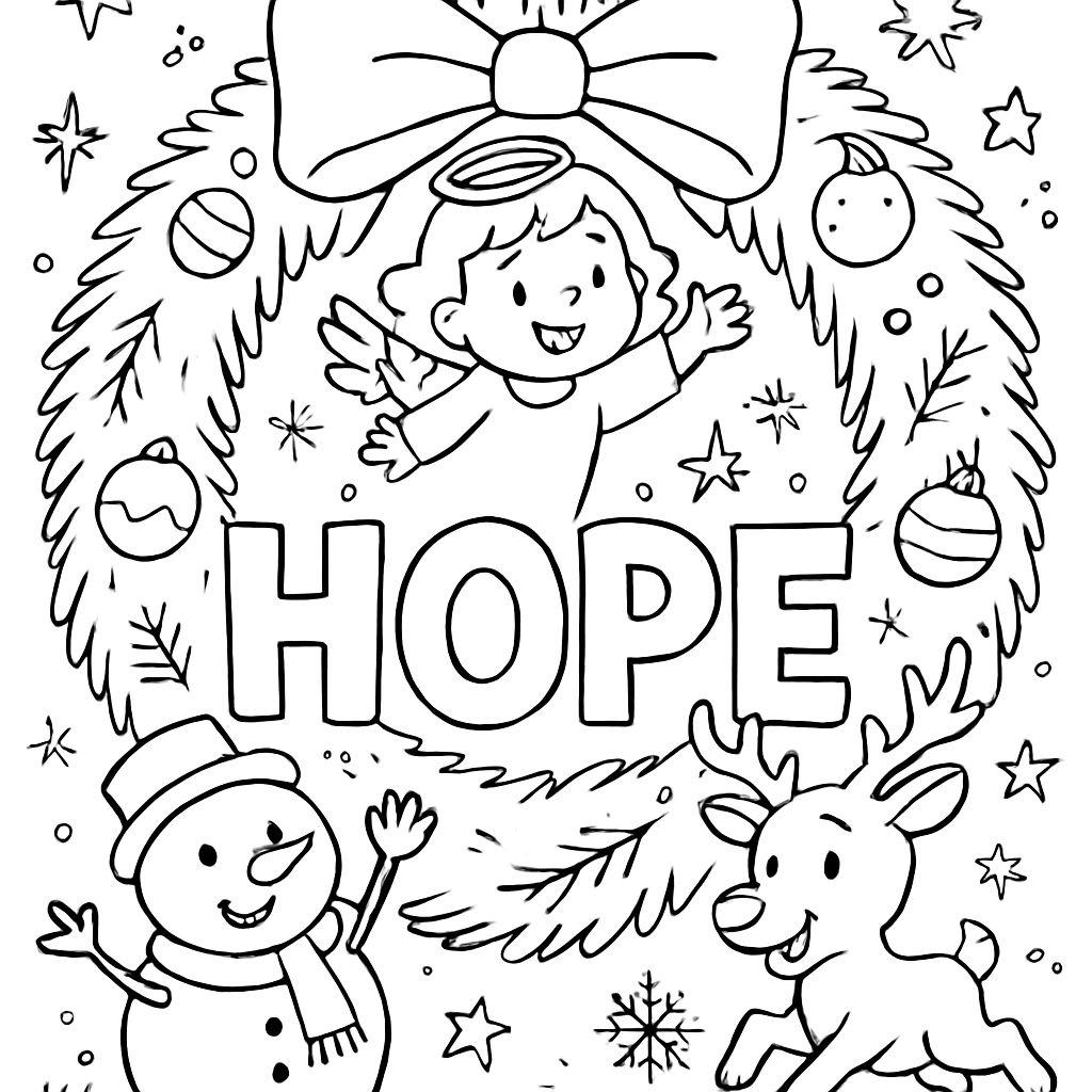 Christmas wreath and the word hope Christmas wreath and the word hope