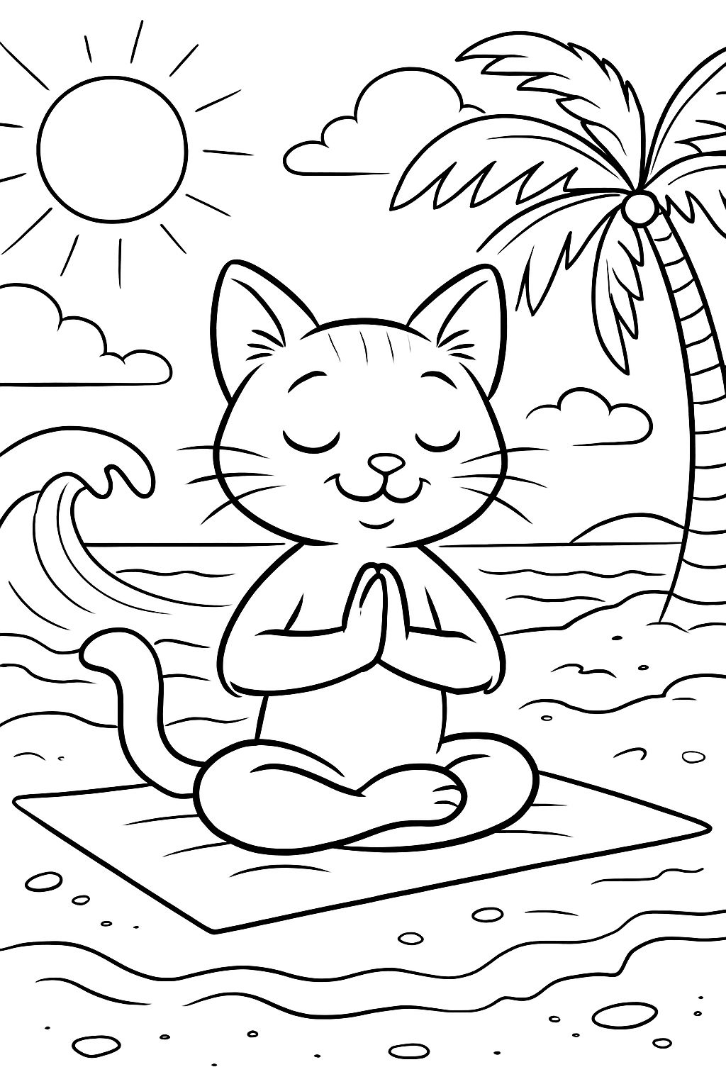 Um gato fazendo yoga na praia. Um gato fazendo yoga na praia.