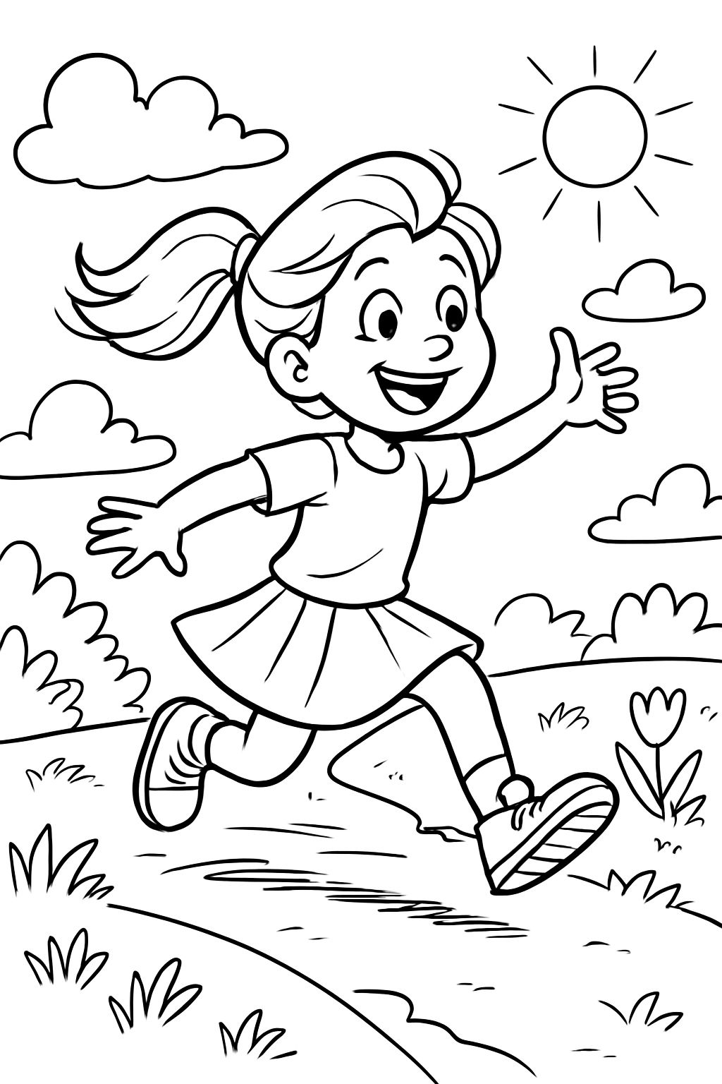 A cute girl skipping around.