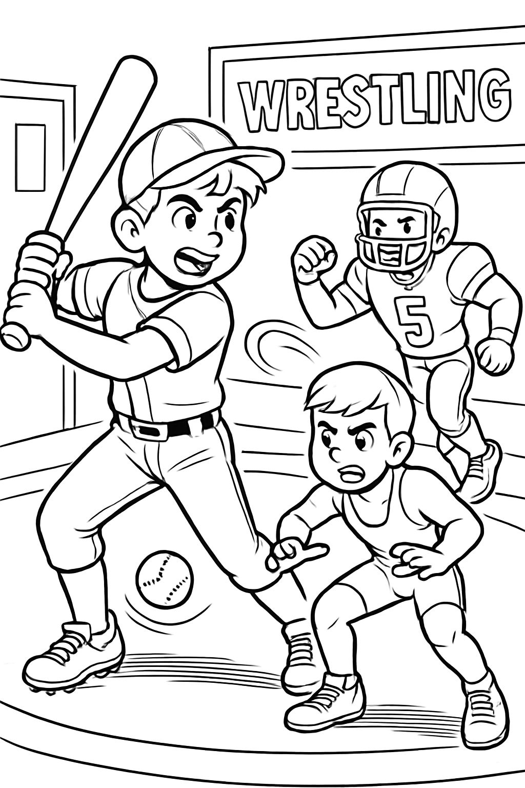 Owen joueur de baseball joueur de football joue au baseball au football dans la salle de lutte