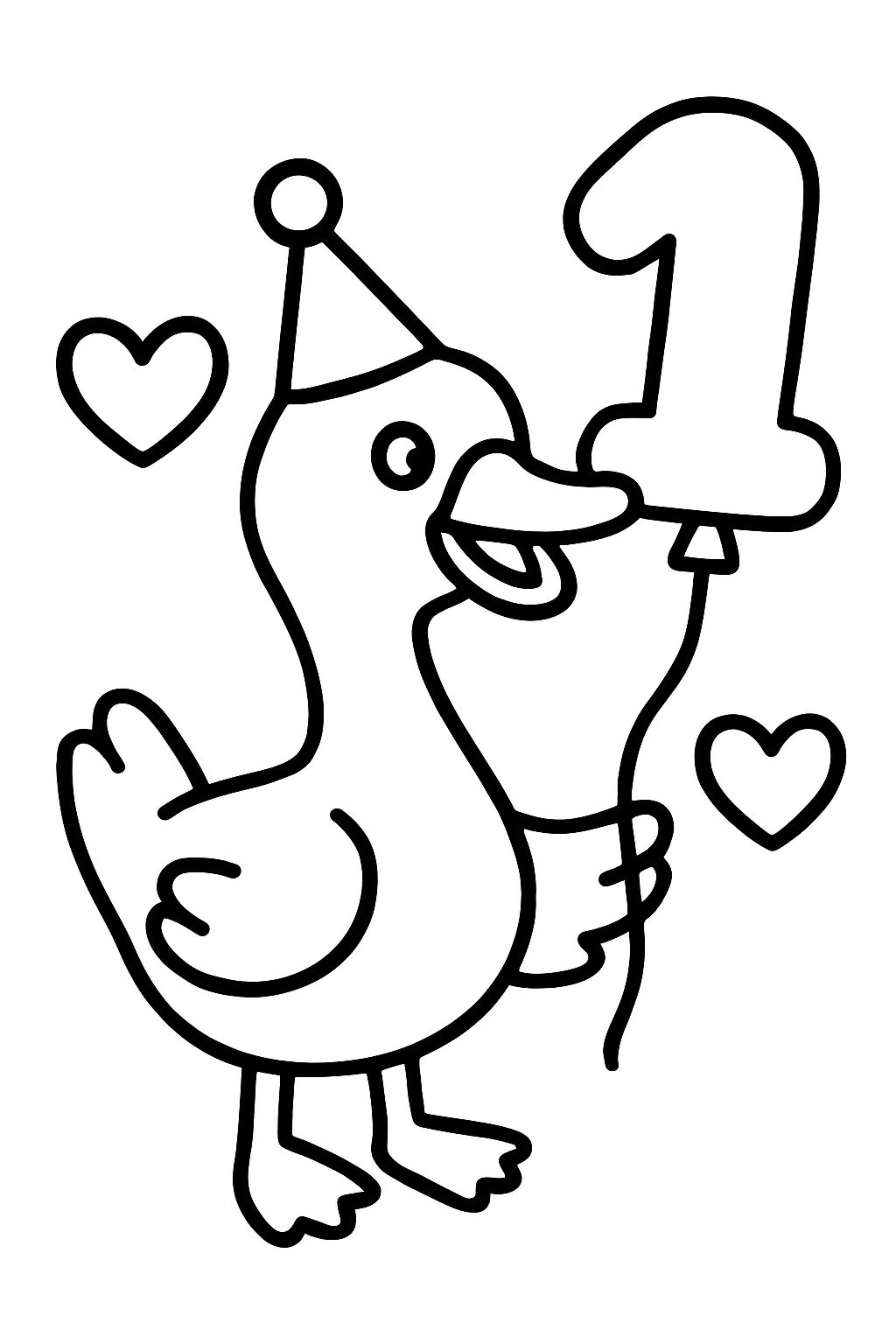 um ganso bobo primeiro aniversário com corações e balões um ganso bobo primeiro aniversário com corações e balões