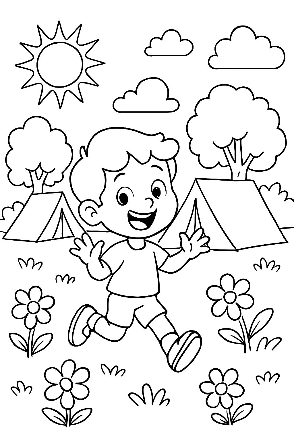 Un camping avec des tentes et des fleurs