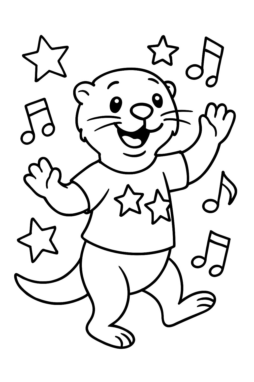 a dancing otter wearing a t-shirt with stars around
