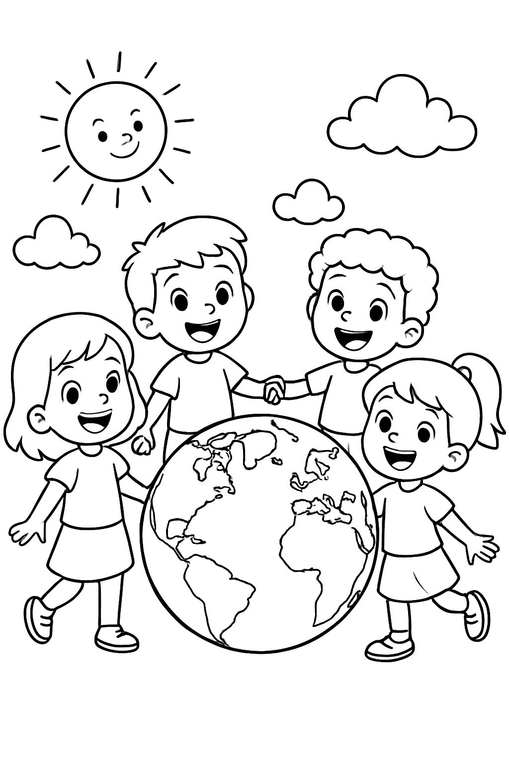 Enfants se tenant la main autour du globe