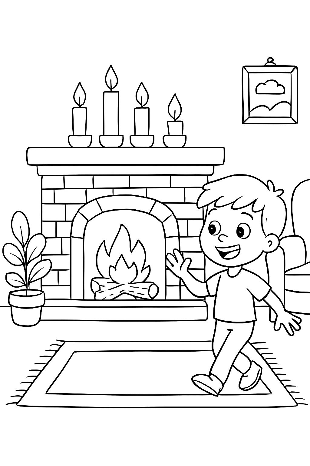 en la sala hay una chimenea. delante hay una alfombra. frente a la chimenea hay 4 velas. en la sala hay una chimenea. delante hay una alfombra. frente a la chimenea hay 4 velas.