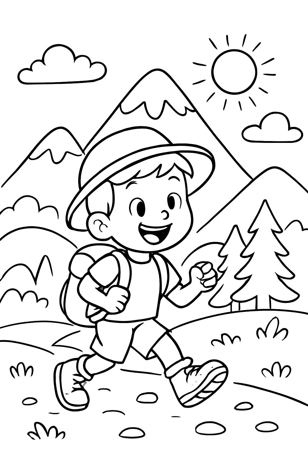 happy boy hike the mountain