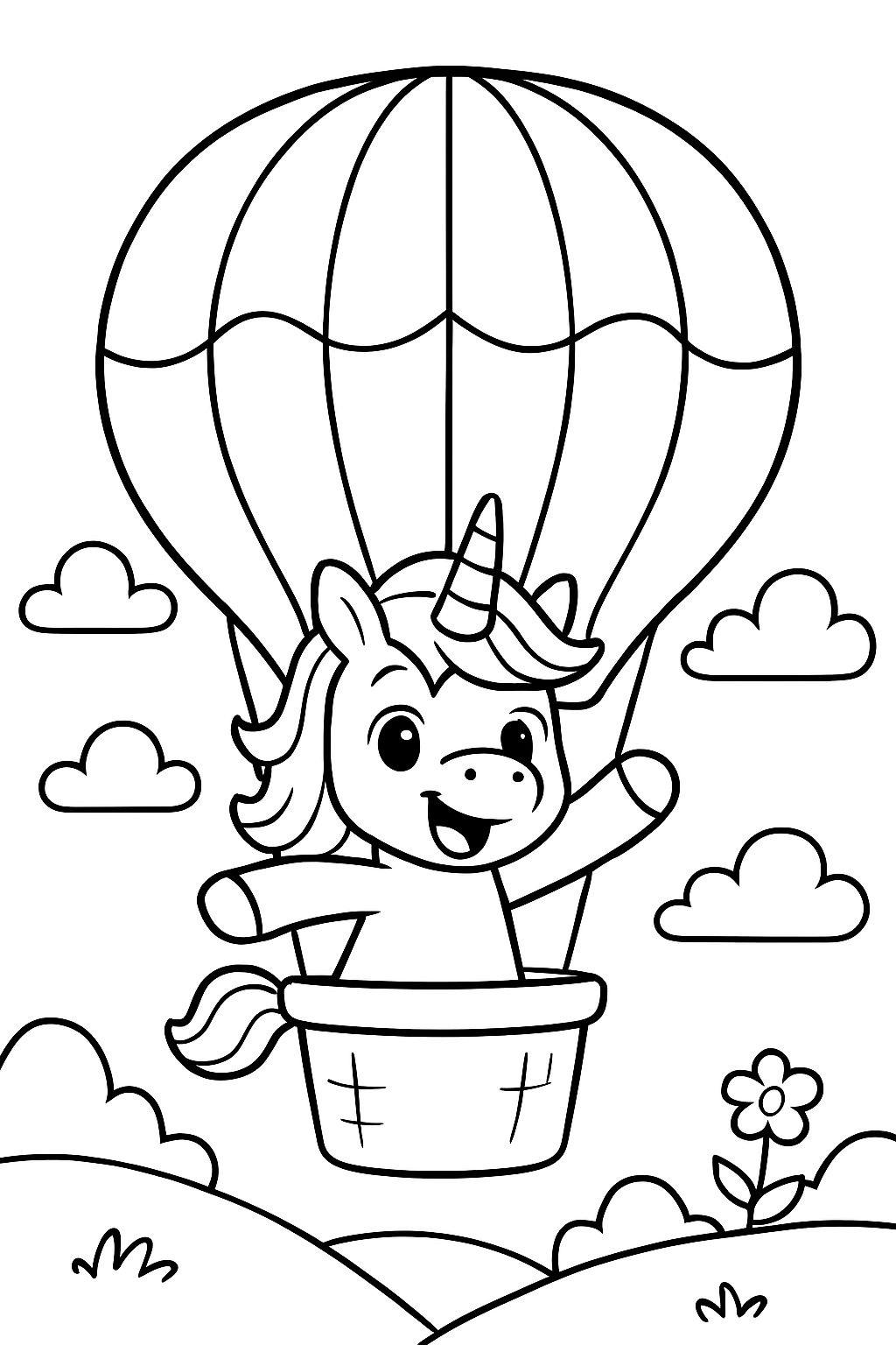 Une licorne dans une montgolfière