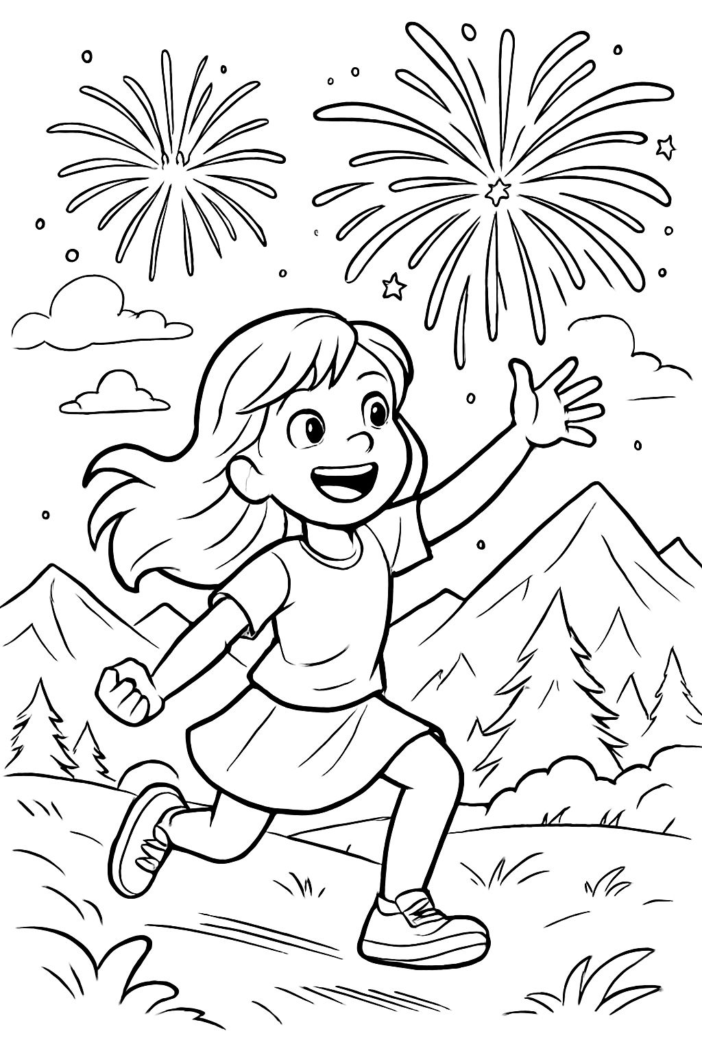 little girl with fireworks and mountains little girl with fireworks and mountains